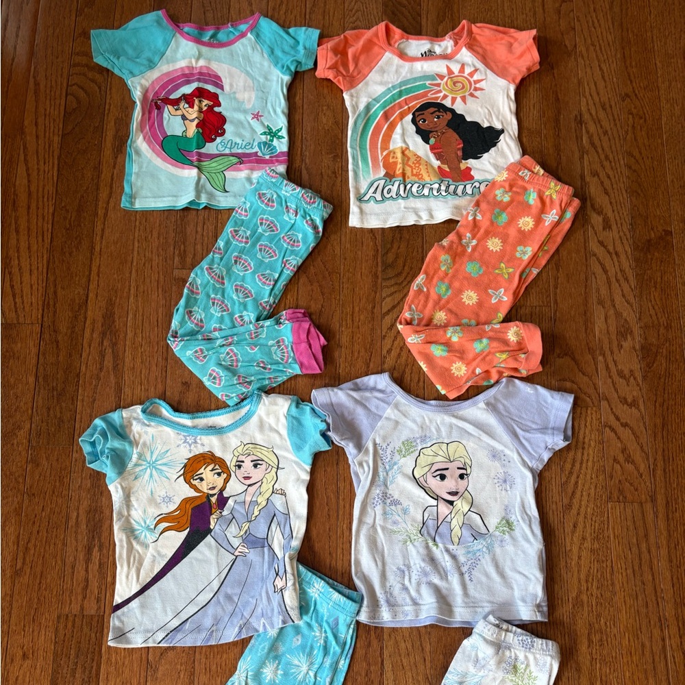 Disney Multi-Character Girls Pajama Set Bundle in Light Blue, Aqua & Coral